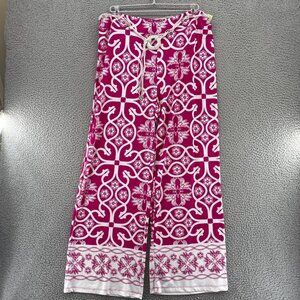 Multiples Pants Womens Extra Large Pink Floral Belted Wide Leg Palazzo Knit NWT